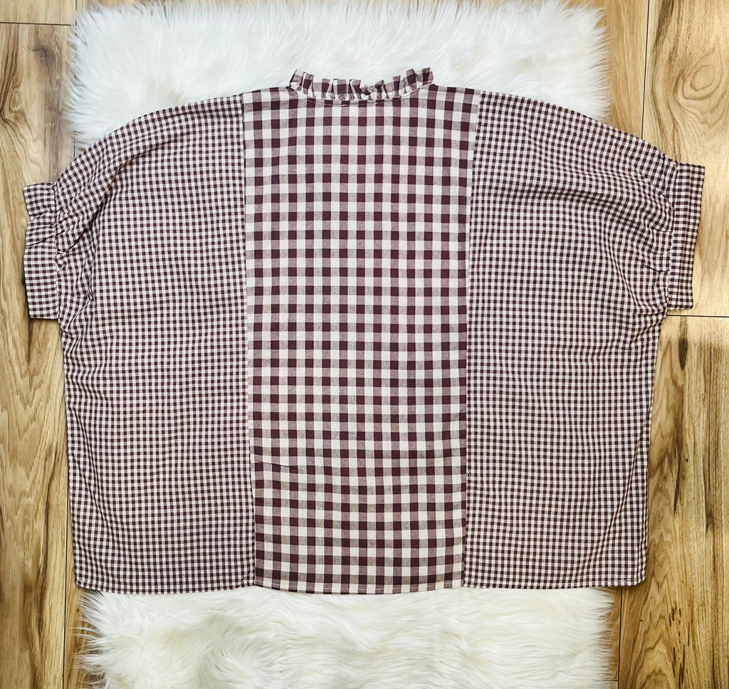 Women’s Gingham Mixed Top- Oversized