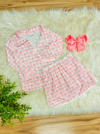 Girl’s Quarter Zip Pink Gingham Bow Print Skort Outfit