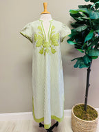Women’s Umgee Sage Green Stripe V Neck Dress with Embroidered Detail- True to Size