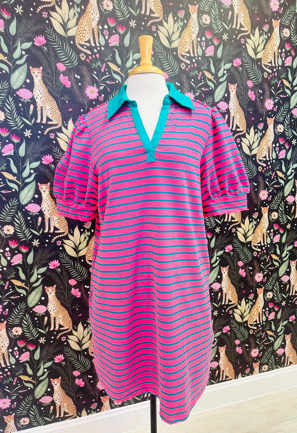 Women’s Evermmee Curvy Pink and Green Stripe Dress with Pockets