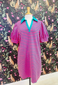 Women’s Evermmee Curvy Pink and Green Stripe Dress with Pockets