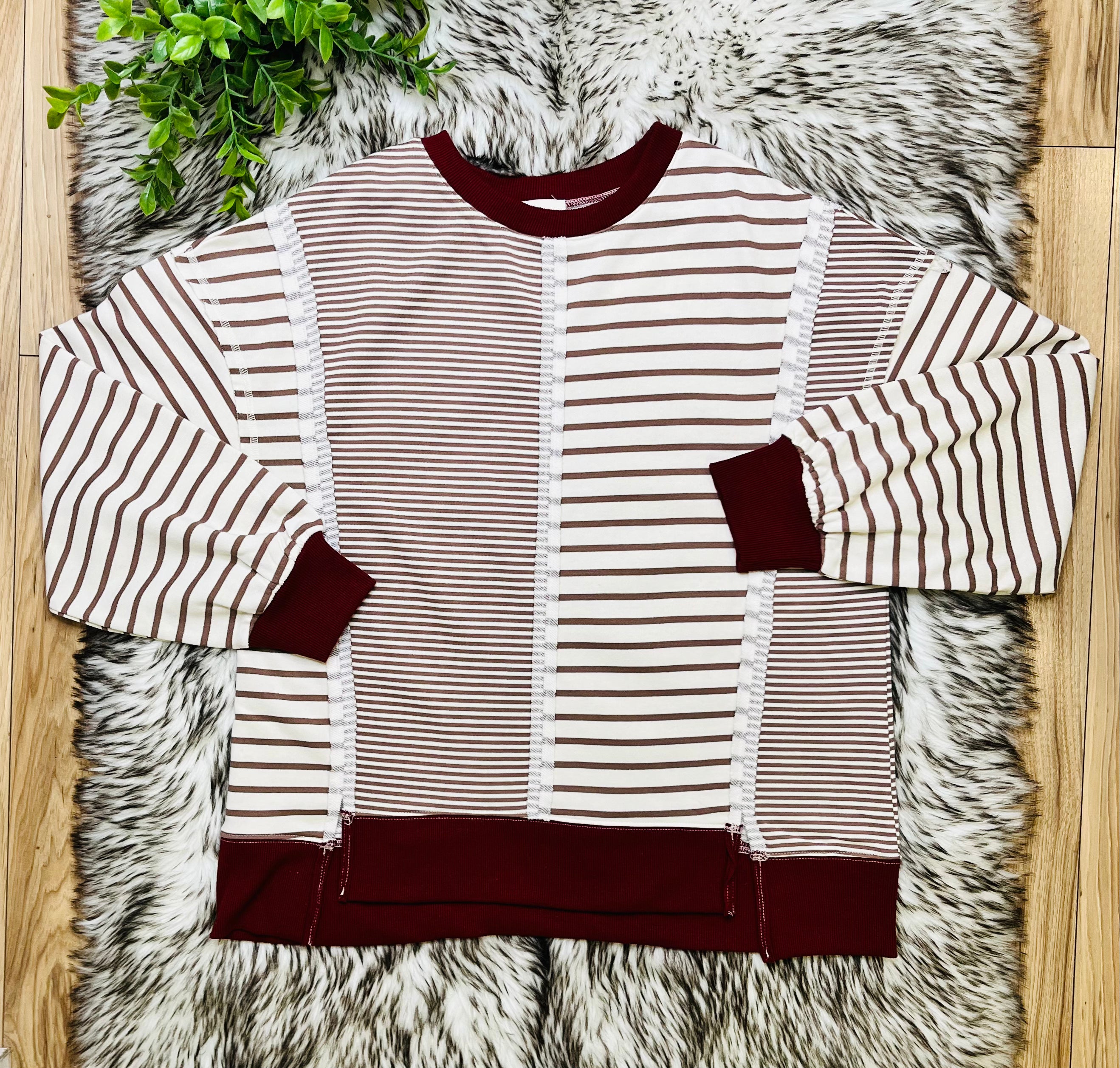 Women’s Very J Mocha and Cream Stripe Patch Top