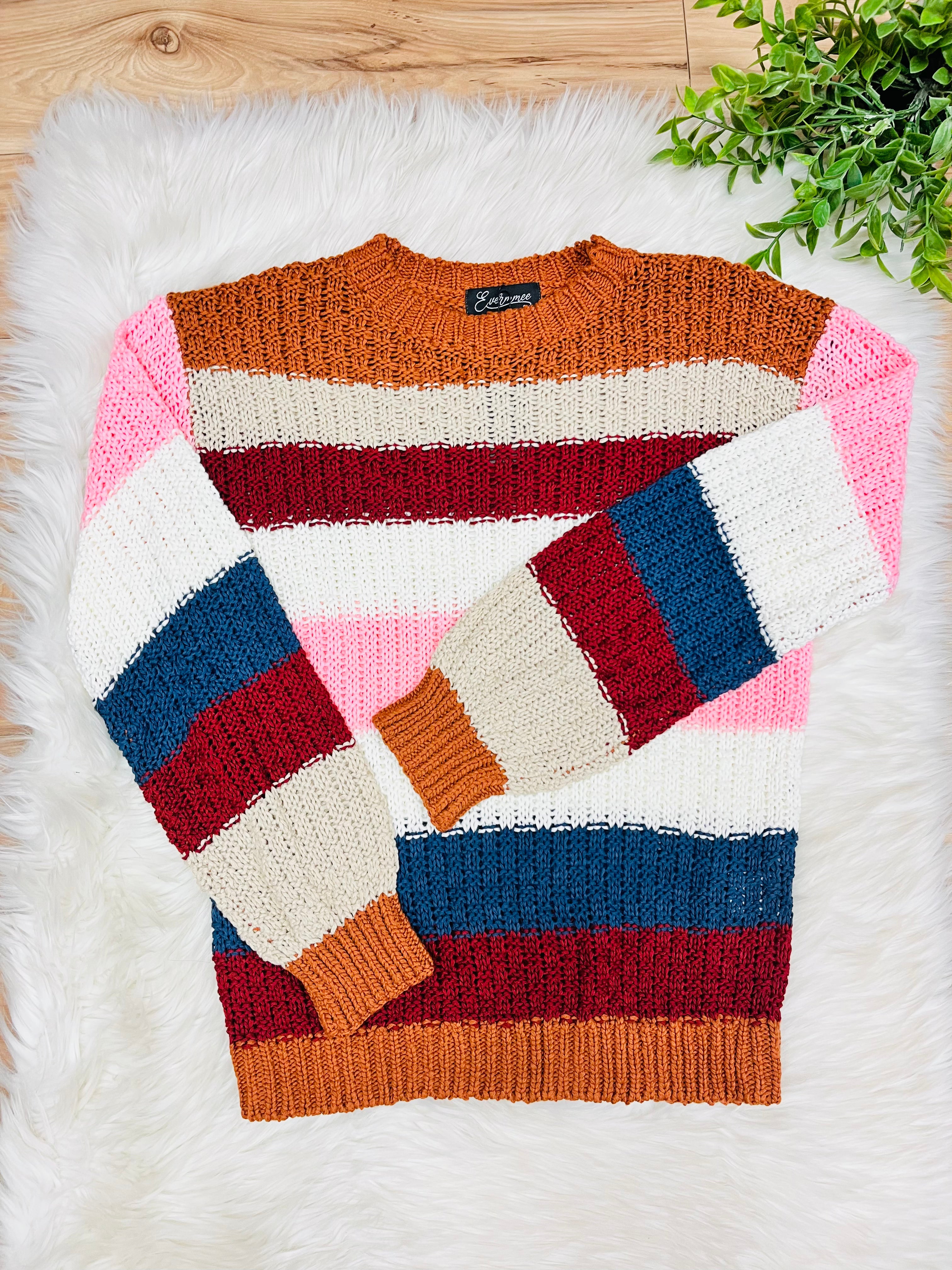 Women’s Knit Sweater Top Fall Striped- True to Size