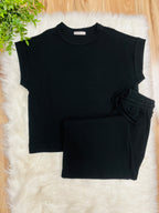 Women’s Zenana Black Ribbed Cuff Sleeve Pant Set