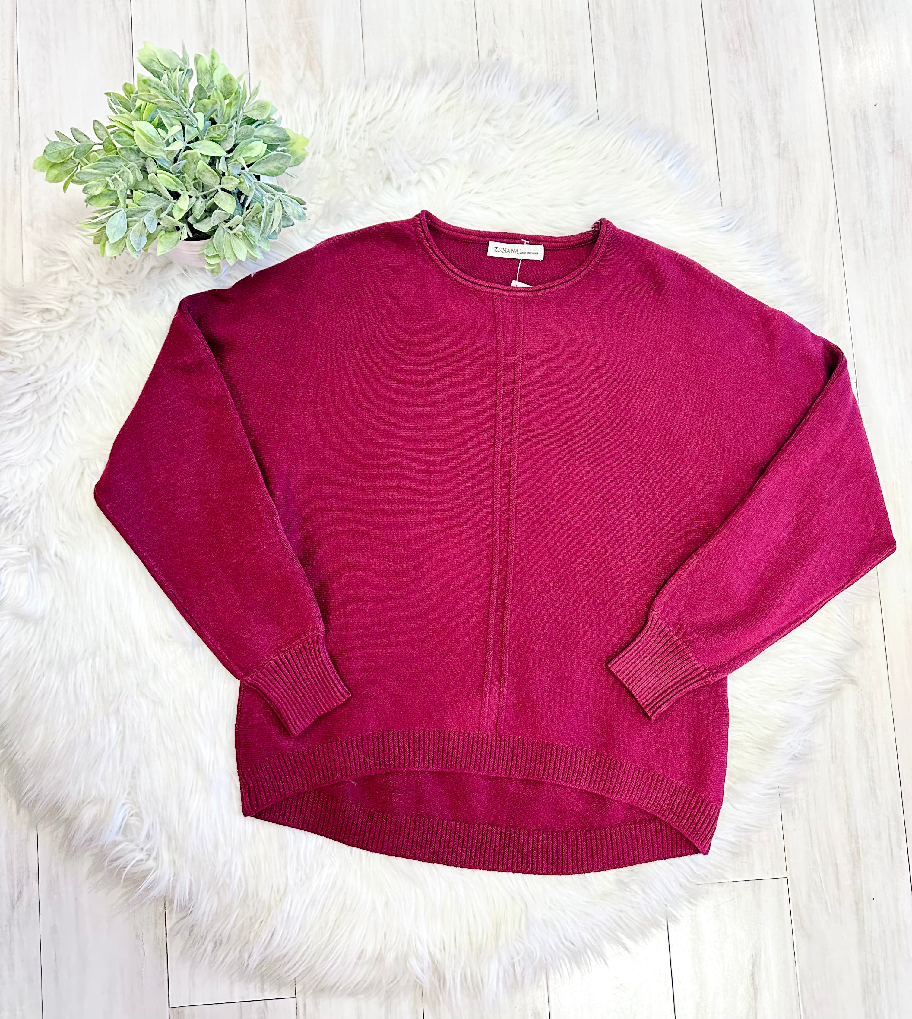 Women’s Maroon Crewneck Knit Sweater