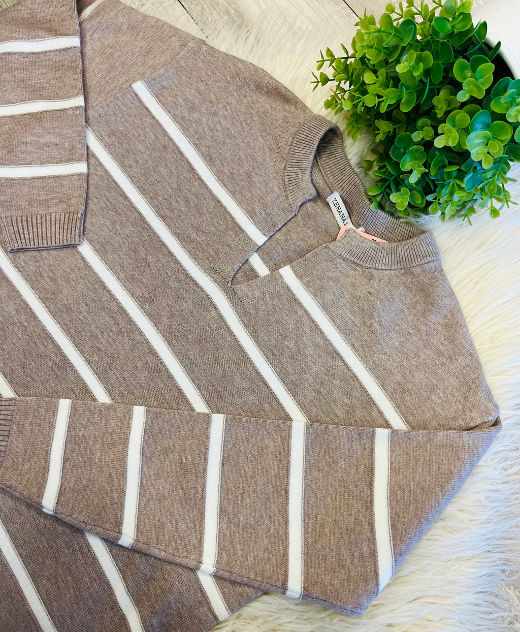 Women’s Zenana Trinity V-Neck Sweater In Light Mocha - True to Size