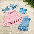 Girls Freedom Sparkles Embroidered Set July 4th