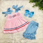 Girls Freedom Sparkles Embroidered Set July 4th