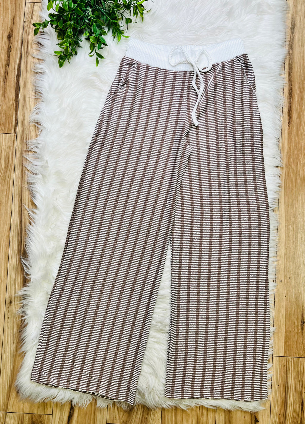 Women’s Zenana Mocha Striped Ribbed Pant Set