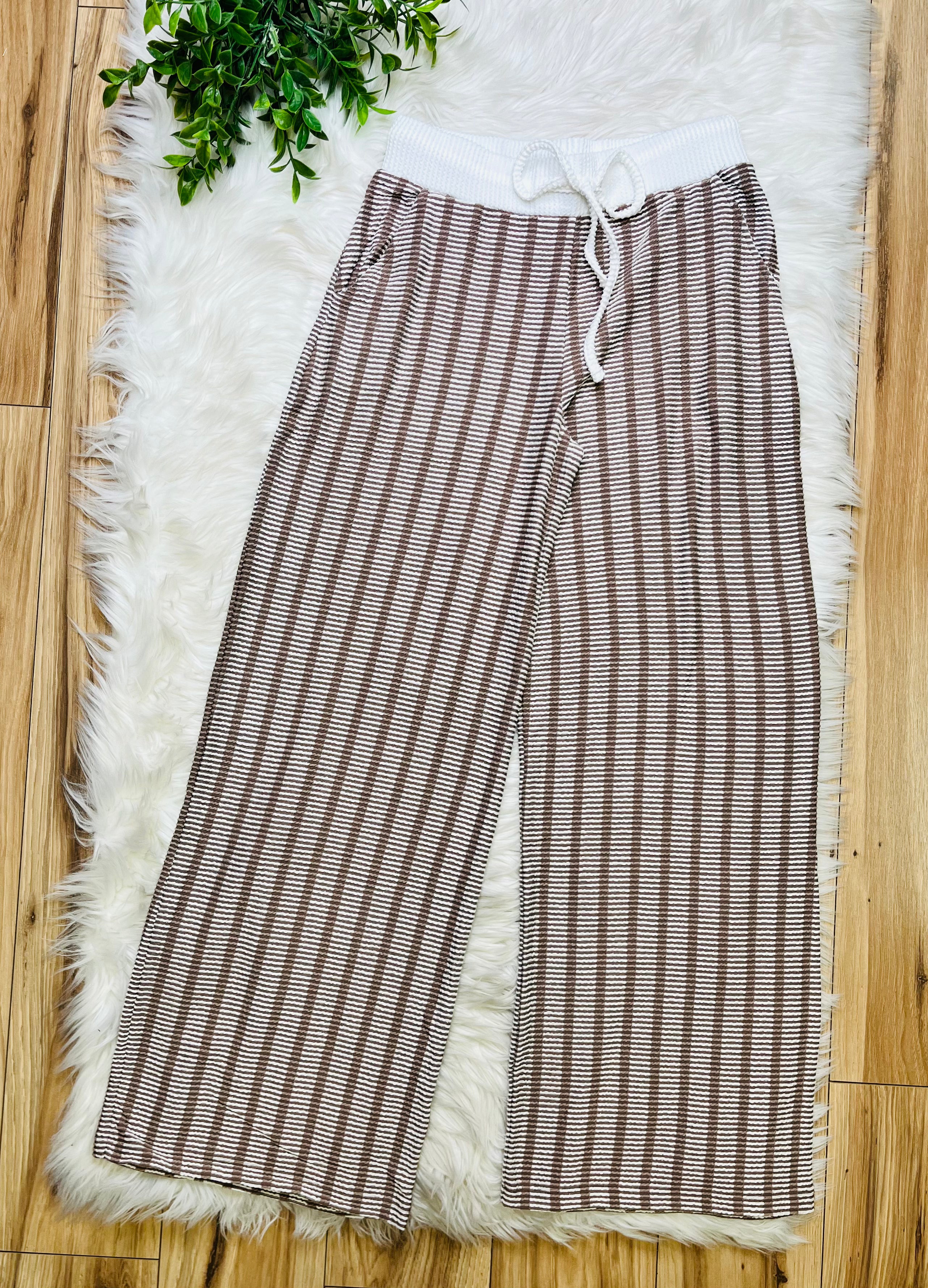 Women’s Zenana Mocha Striped Ribbed Pant Set