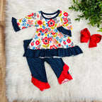 Girl’s Red and Navy Mixed Print Set