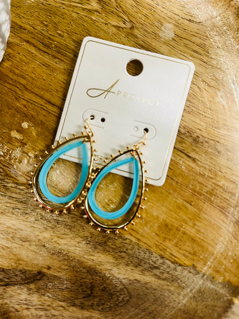 Teardrop Gold and Blue Earrings