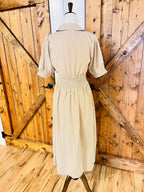 Women’s Umgee Latte Striped Midi Dress with Front Zipper- True to Size