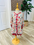 Girl’s Cream and Burgundy Floral Ruffle Dress