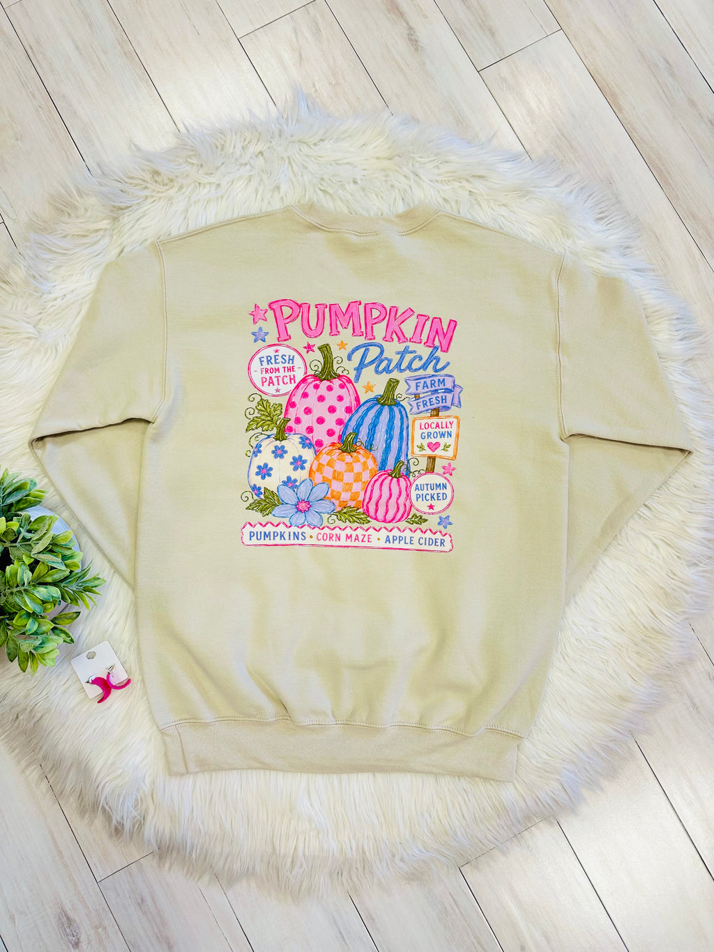 Women’s Mixed Print Pumpkin Patch Crewneck Top