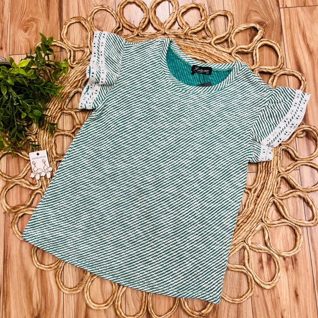 Women’s Evermmee Kelly Green Stripe Flutter Sleeve Top
