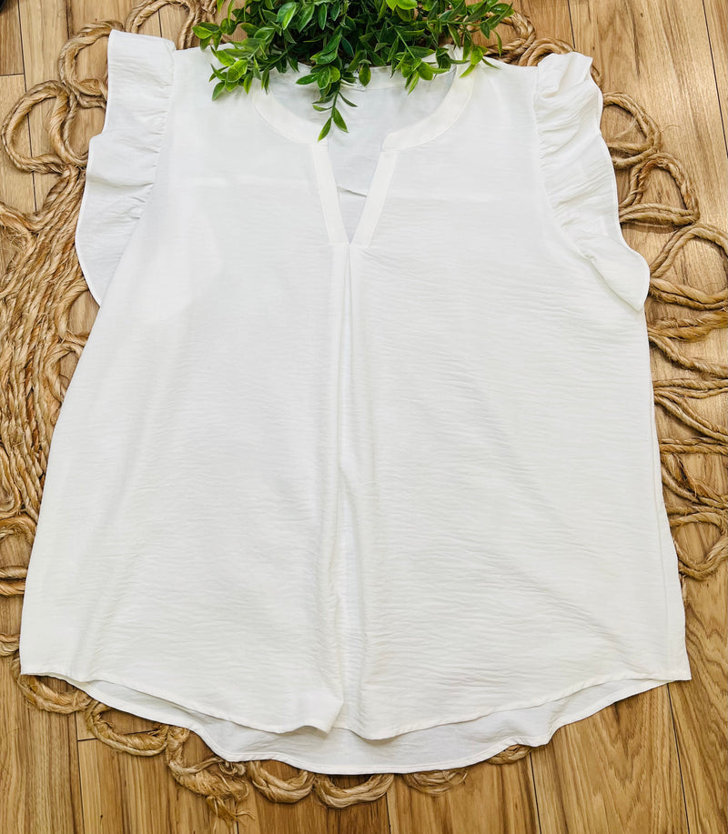 Zenana White Flutter Sleeve Top
