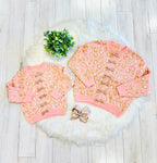 Girls Pink Cheetah & Tan Bow Cardigan