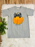 Girls Simply Southern Grey Pumpkin Bow Tee