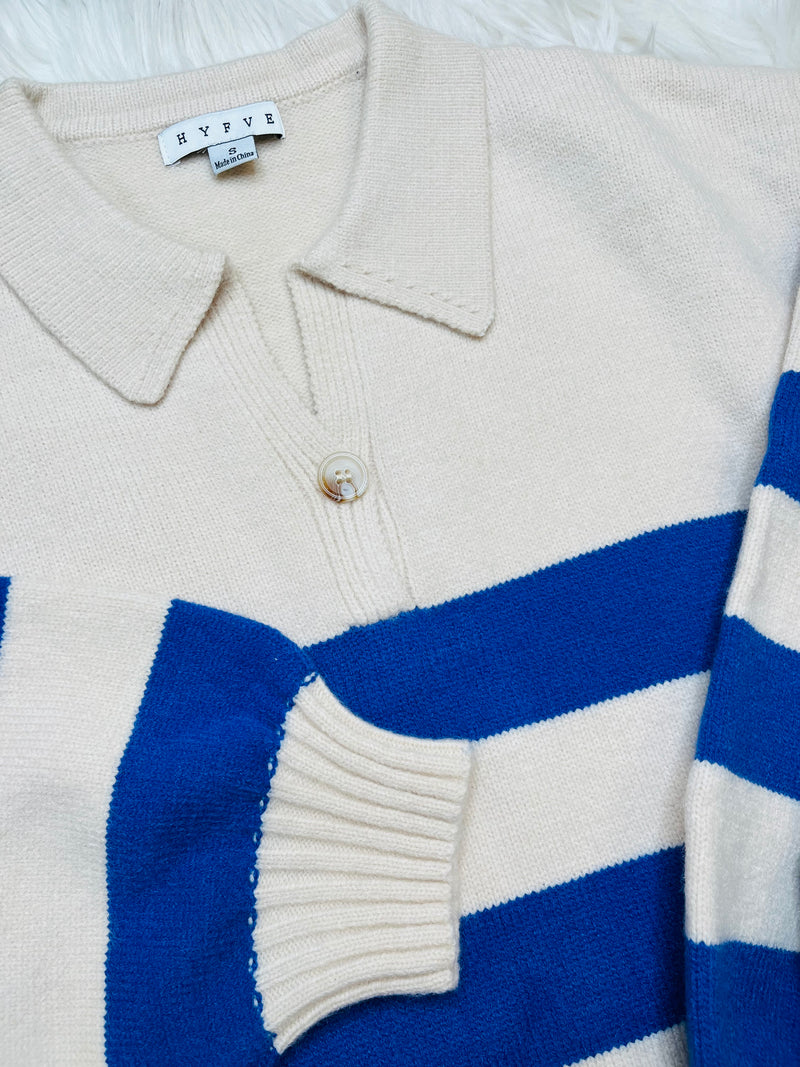 Womens Blue Striped Sweater