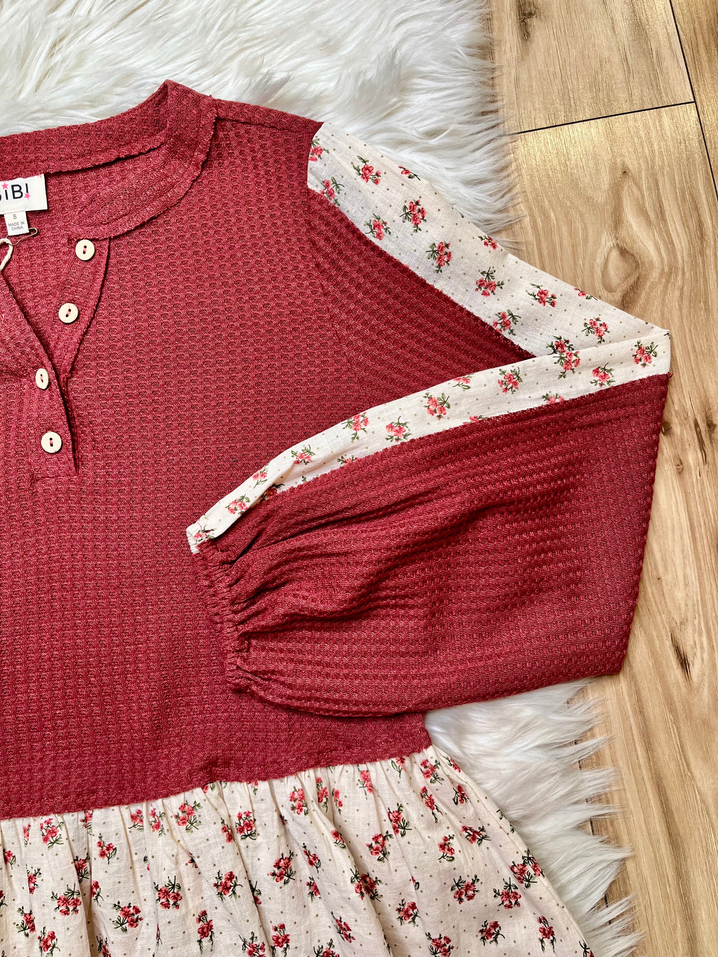 Women’s Bibi Marsala Floral Detail Top- True to Size