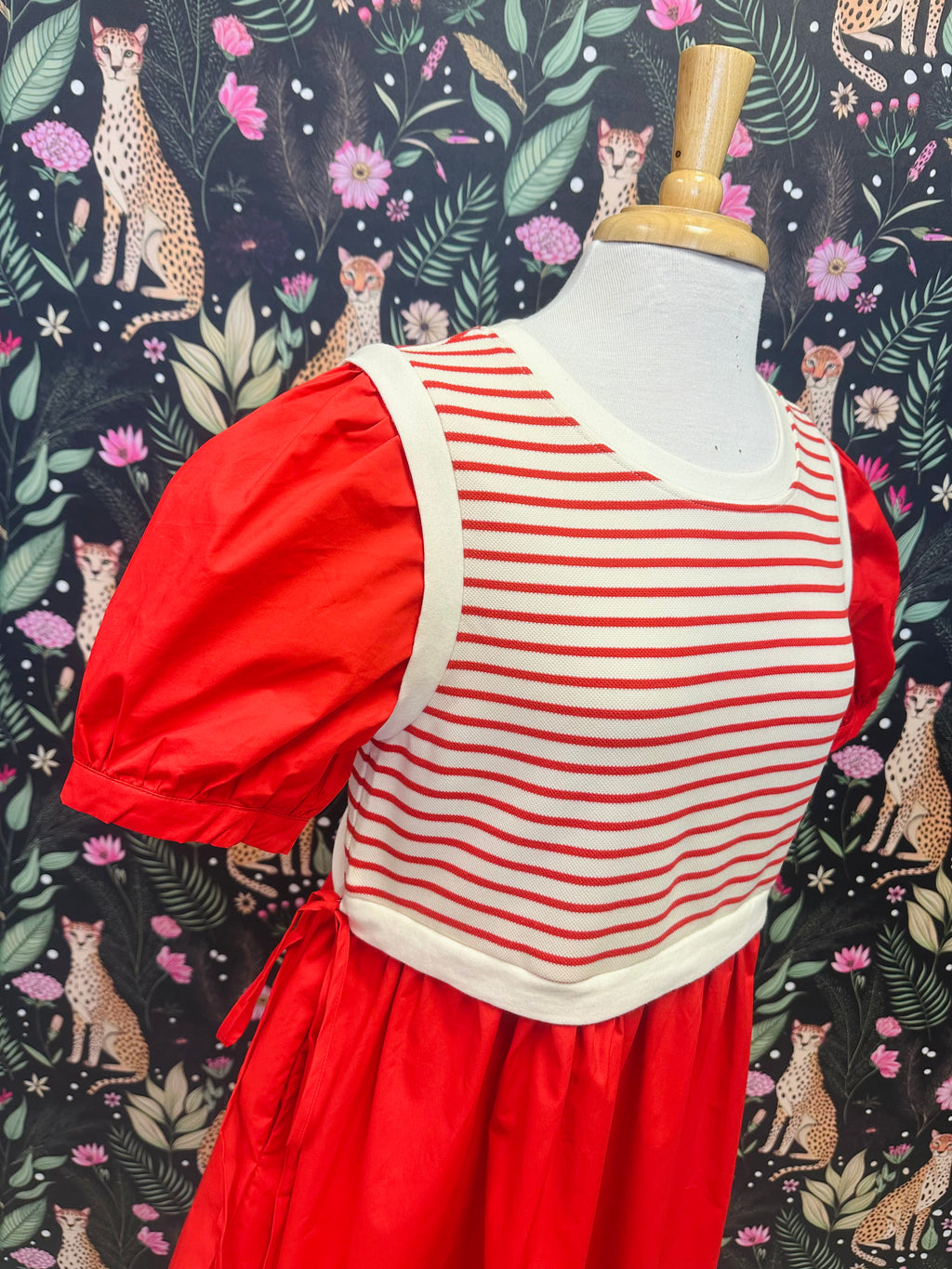 Women’s Jodifl Red Stripe Puff Sleeve Dress with Bow Ties