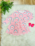 Girl’s Pink Striped Princess Skort Outfit Set with Scalloped Trim