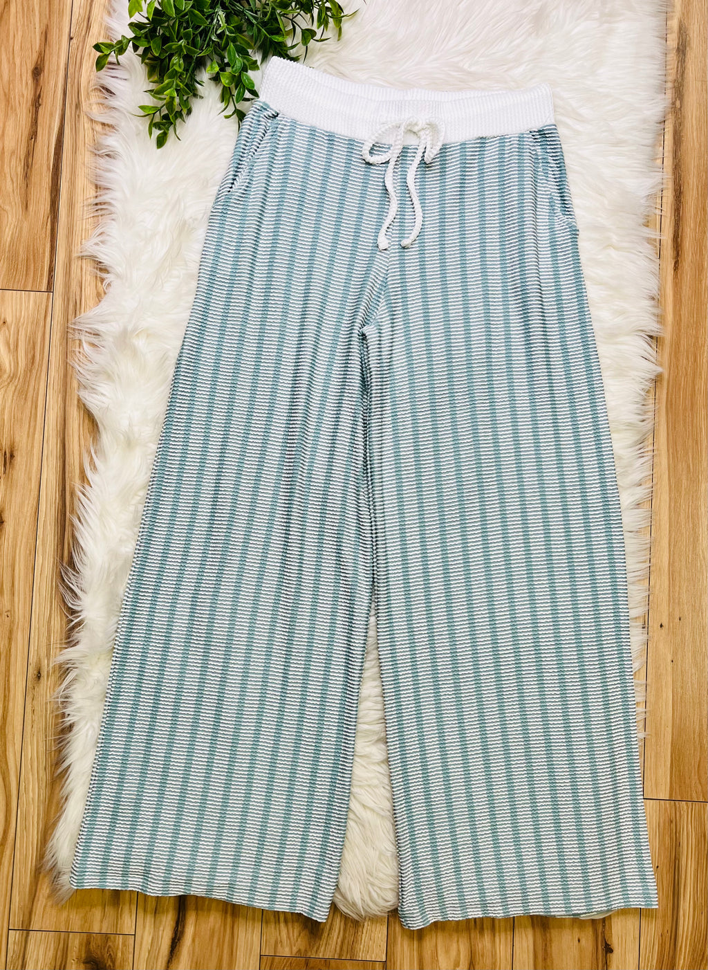 Women’s Zenana Ash Jade Striped Ribbed Pant Set