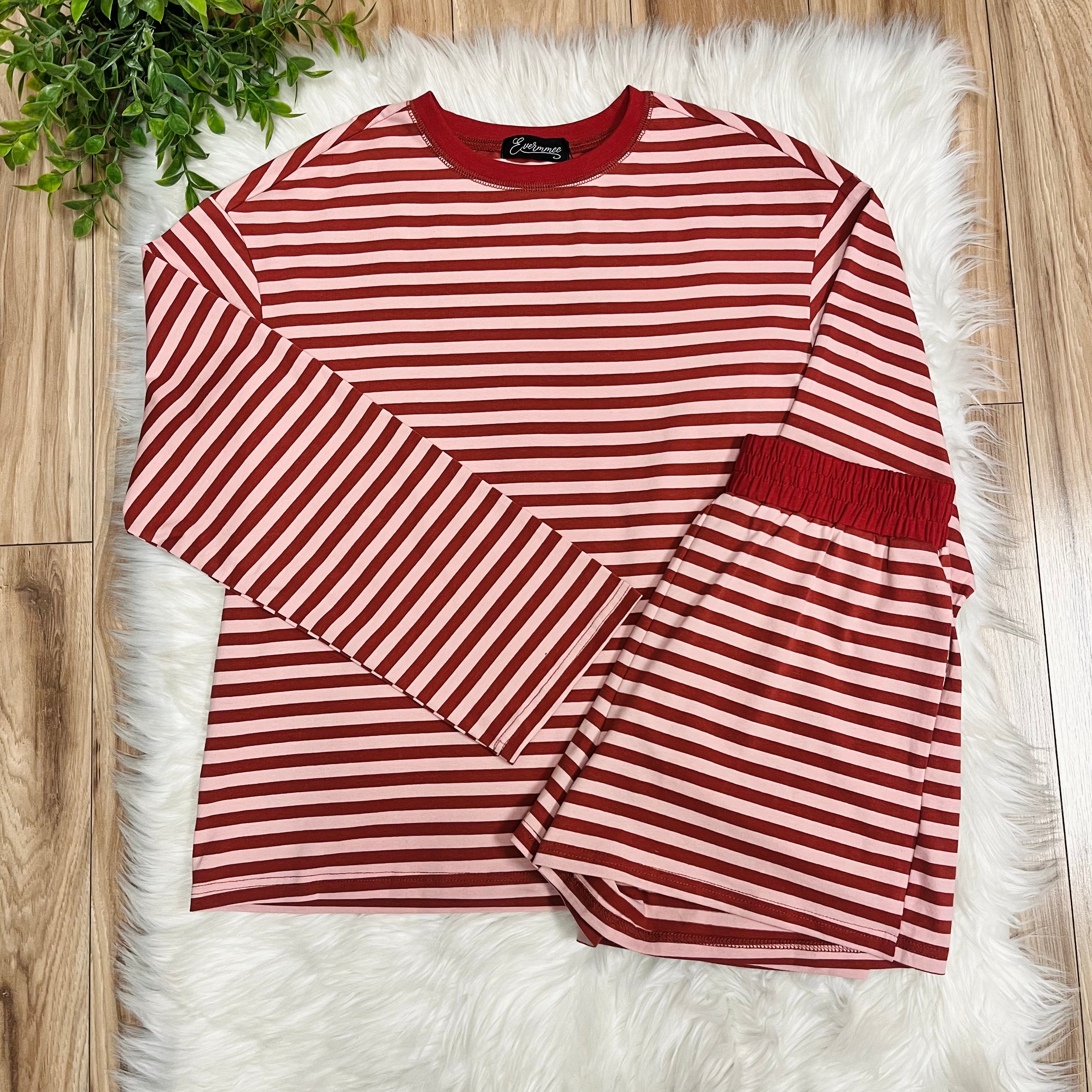 Women’s Burgundy Stripe Short Set