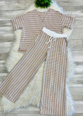 Women’s Zenana Beige Ribbed Drop - Shoulder Two Piece Set