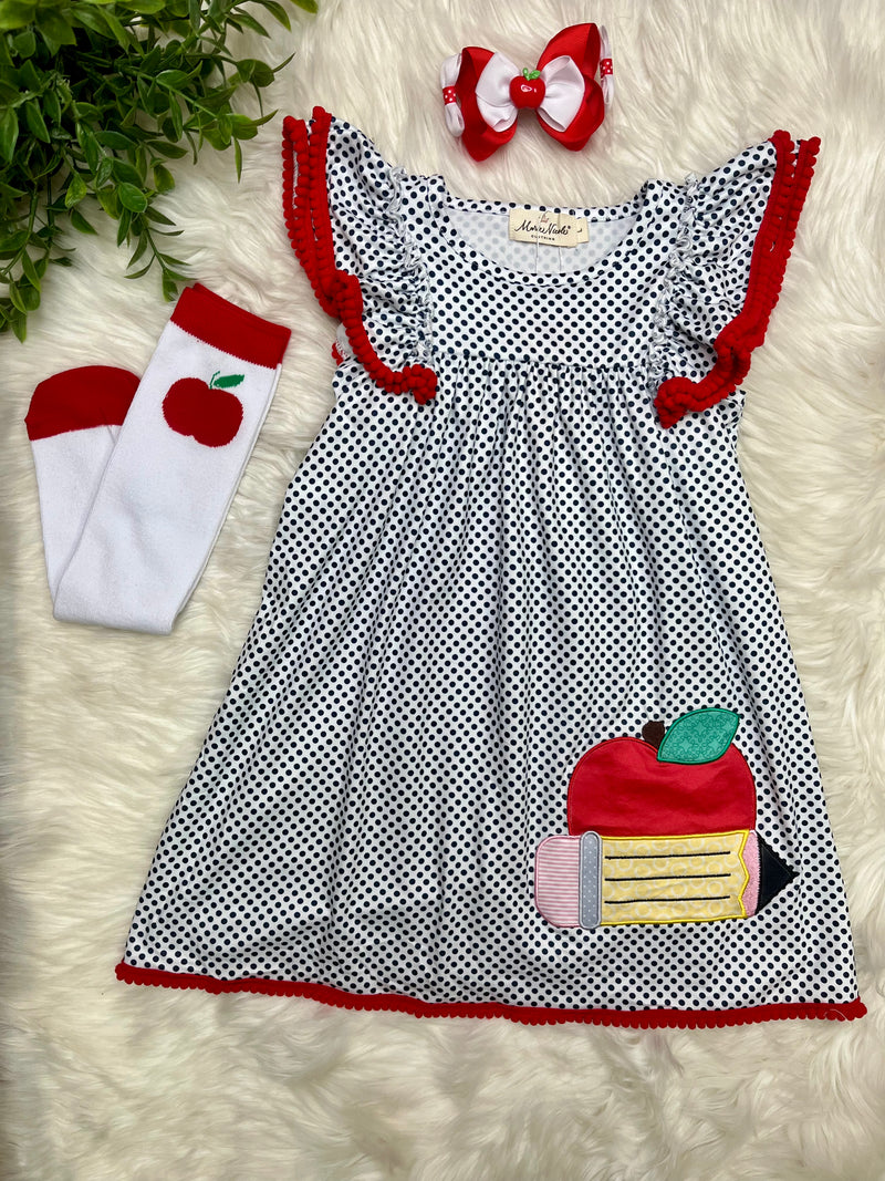 Polka Dot Pencil and Apple Ruffle Dress