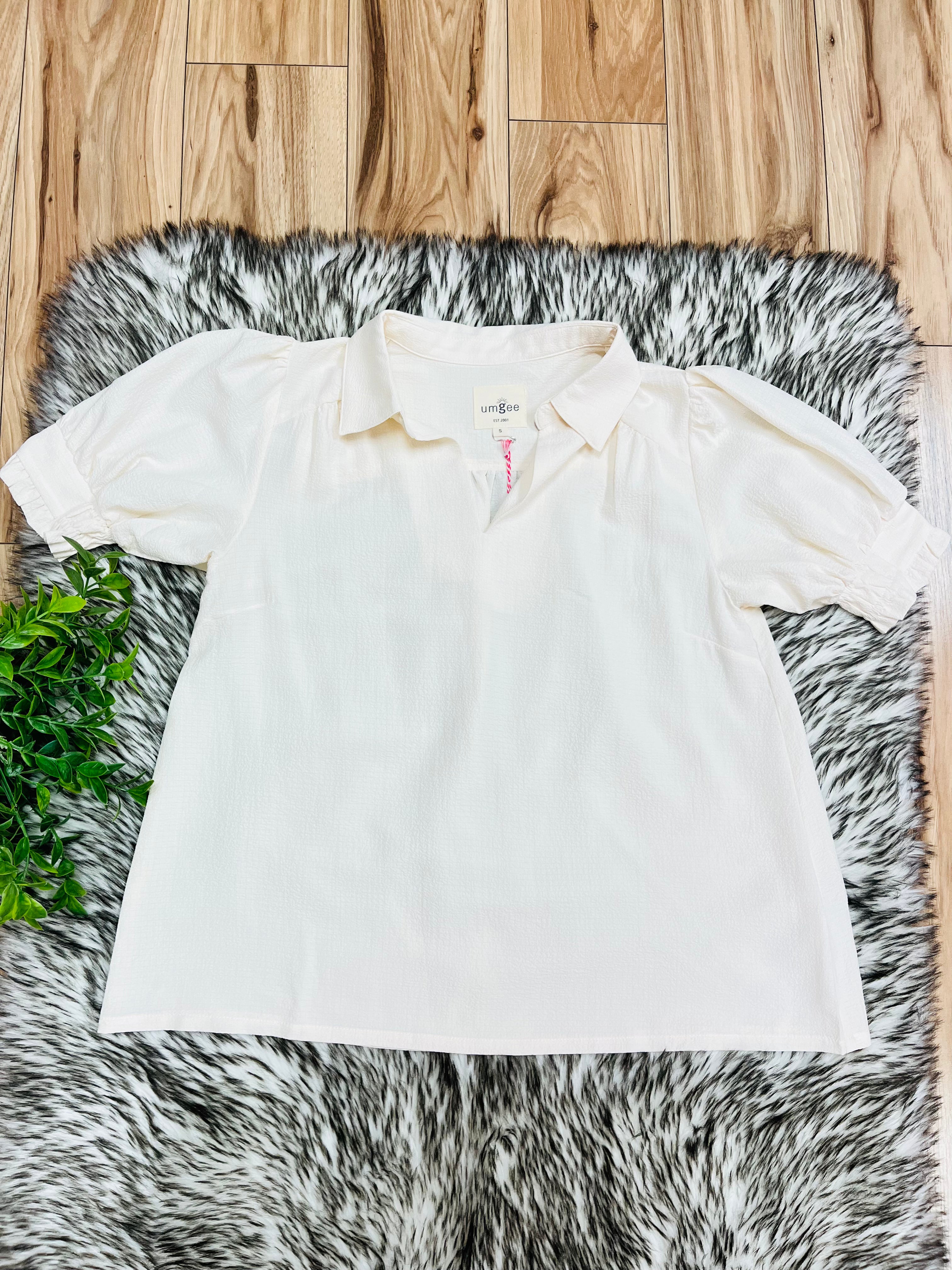 Women’s Umgee Ecru Puff Sleeve Top- True to Size