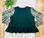 Women’s Bibi Olive Plaid Ruffle Top- Oversized