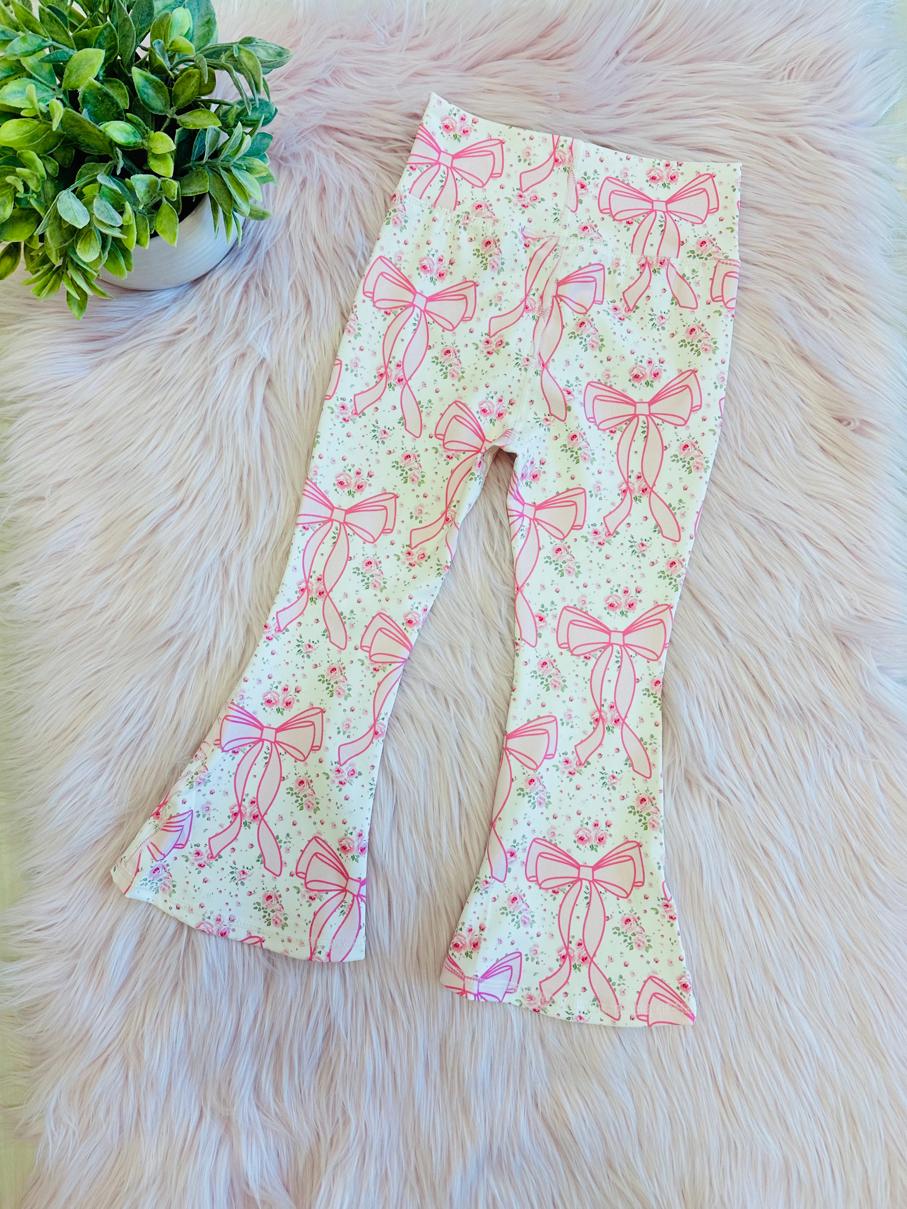 Girl’s Pink Bow Zip up Jacket and Flare Pant Set