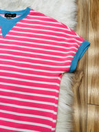 Women’s Evermmee Pink Stripe With Sky Blue Trim Top