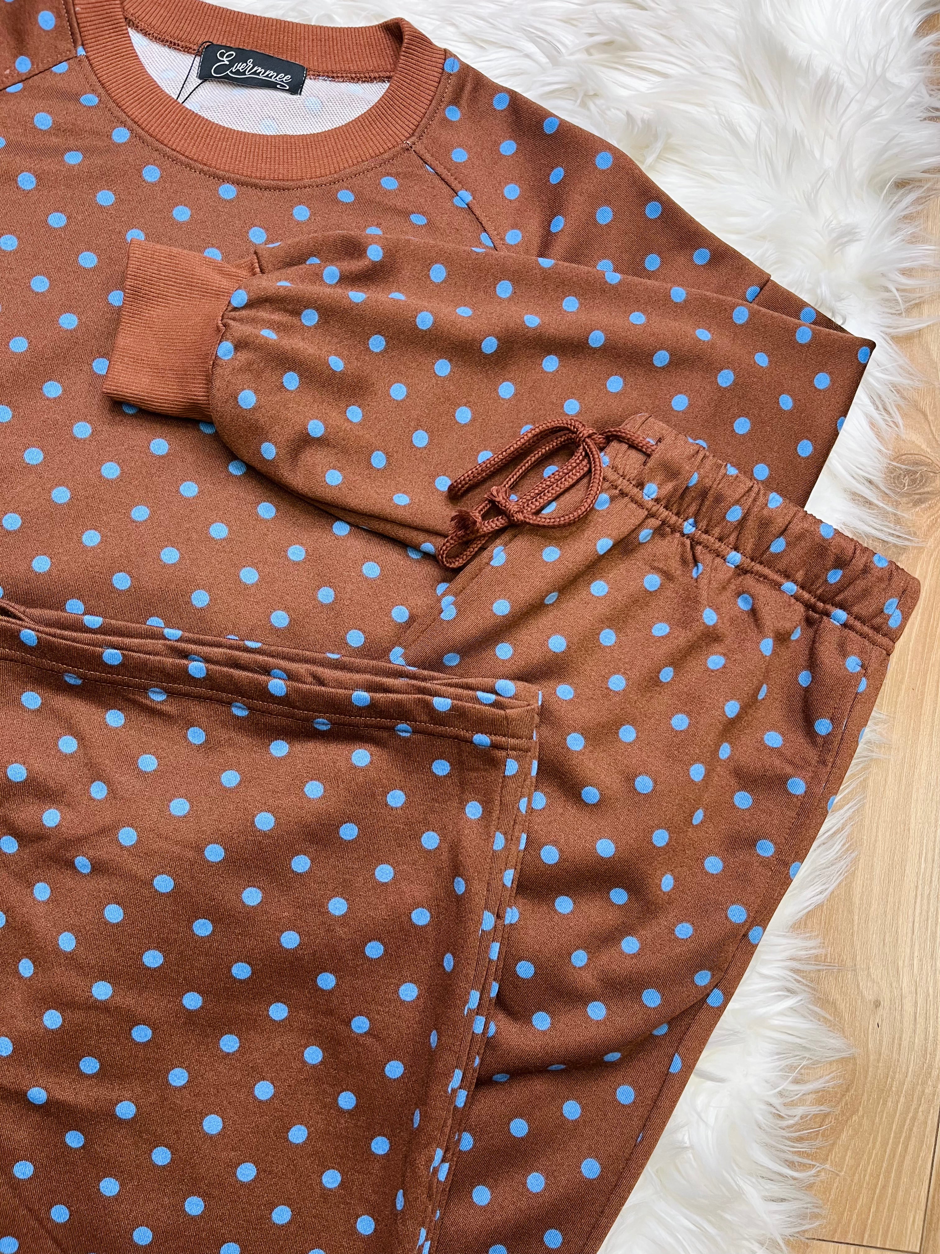 Women’s Evermmee Blue And Brown Polka Dot Set- True To Size