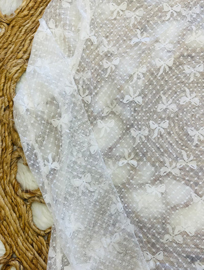 Sewn + Seen White Bow Print Long Sleeve Lace Top