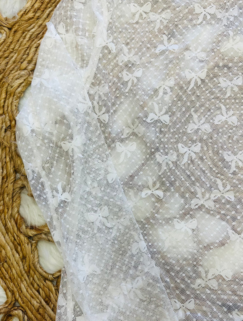 Sewn + Seen White Bow Print Long Sleeve Lace Top