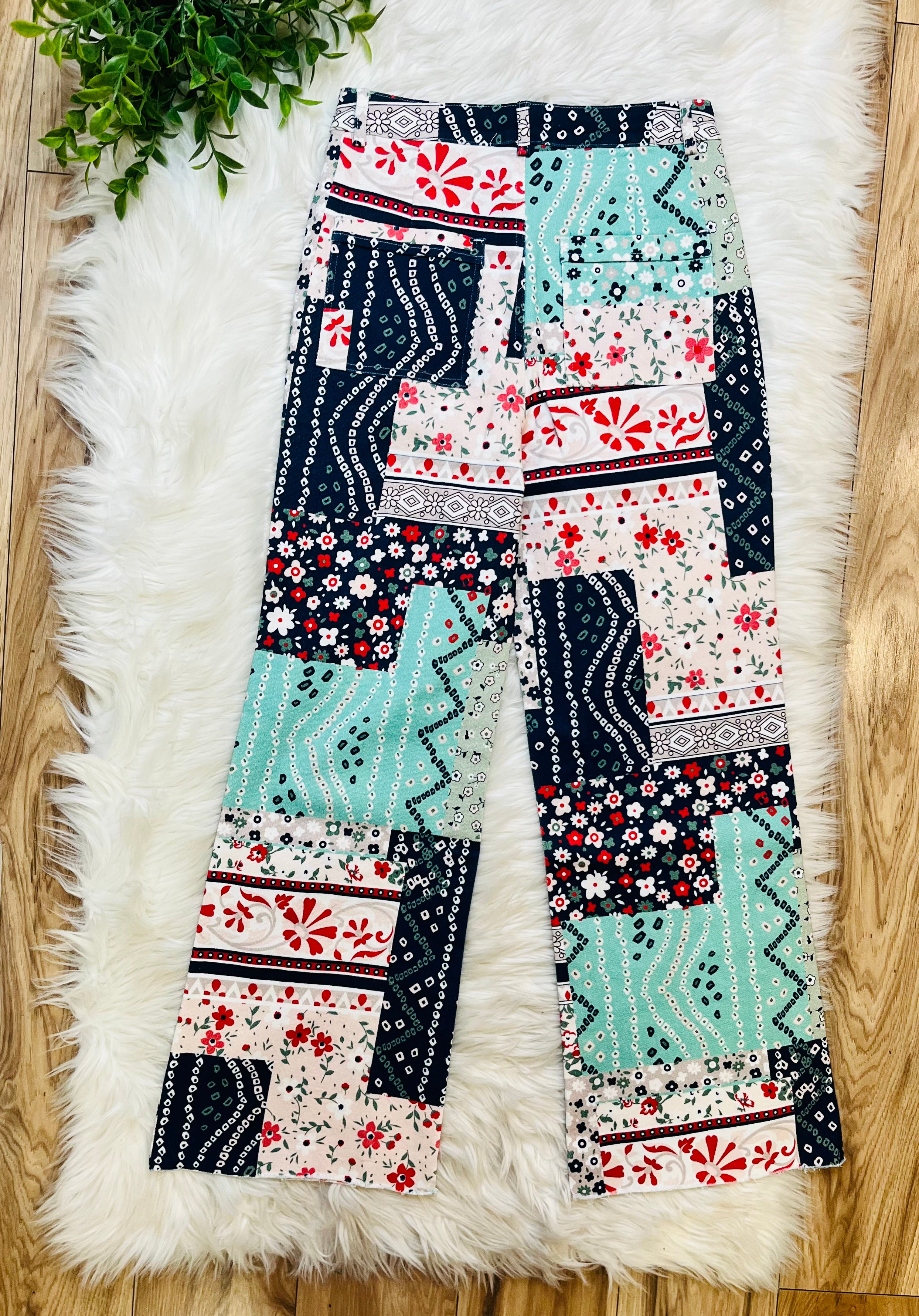 Women’s Floral Patchwork Denim Pants- True to Size