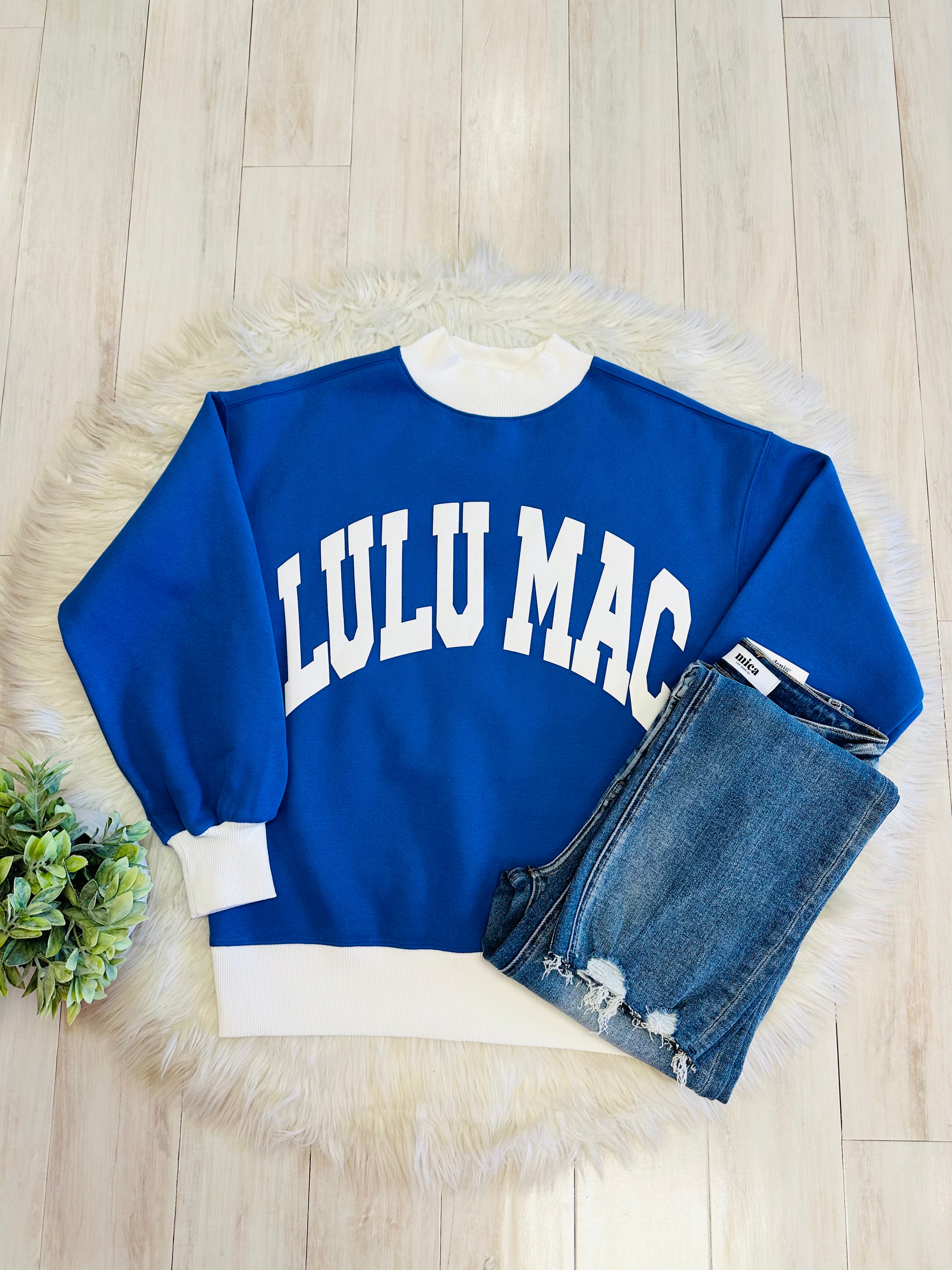 Women’s Lulu Mac Royal Blue & White Crewneck Top- Oversized