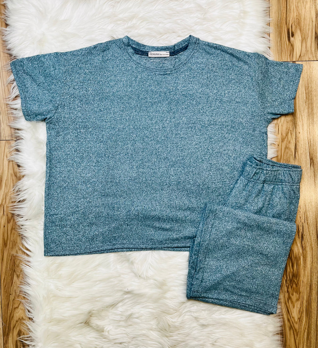 Women’s Zenana Teal Melange Pant Set