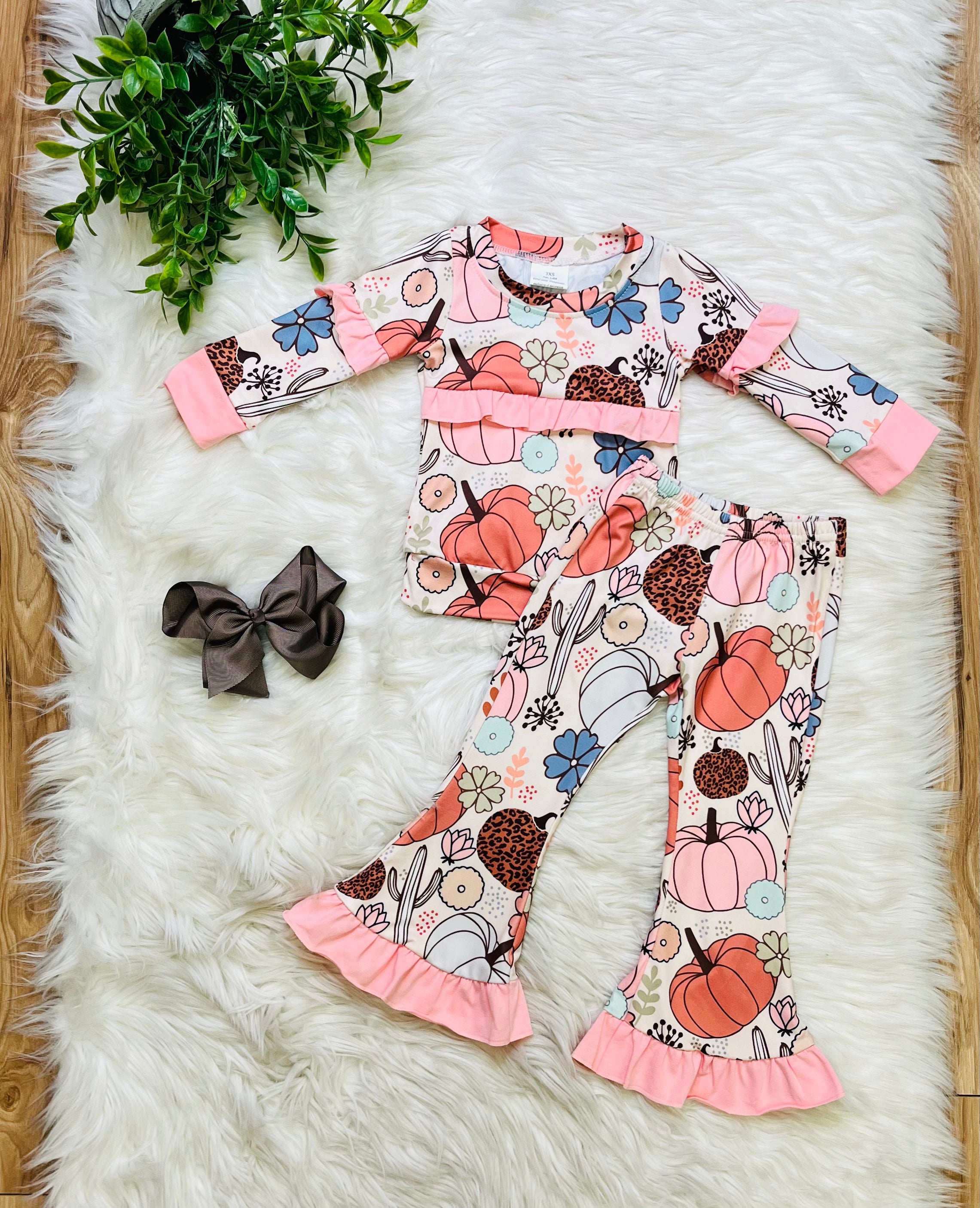 Girl’s Pumpkin Floral Outfit Set