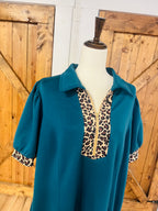 Women’s Curvy Evermmee Dark Teal Dress with Cheetah Print Detail