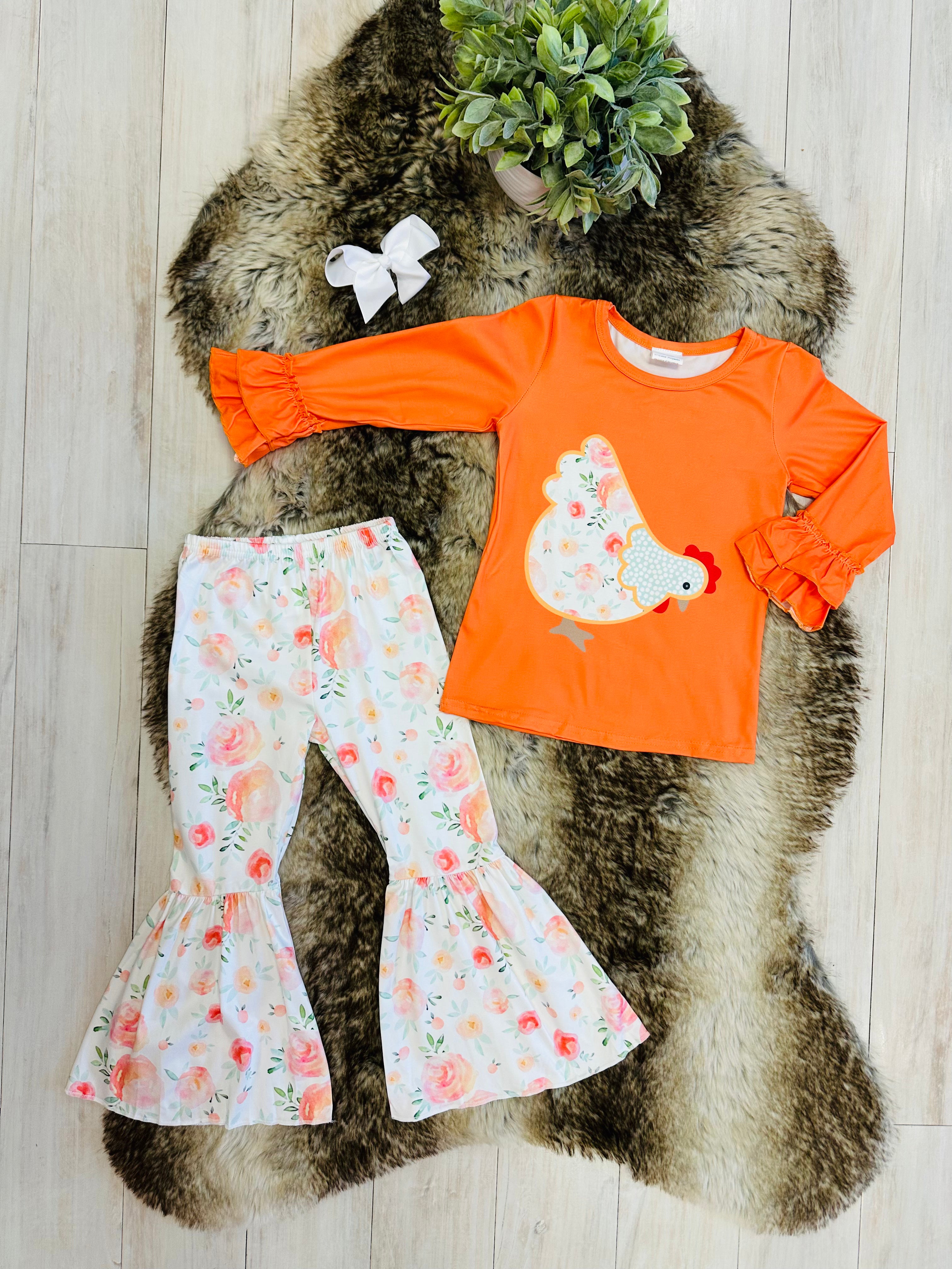 Girls Orange Chicken Floral Outfit
