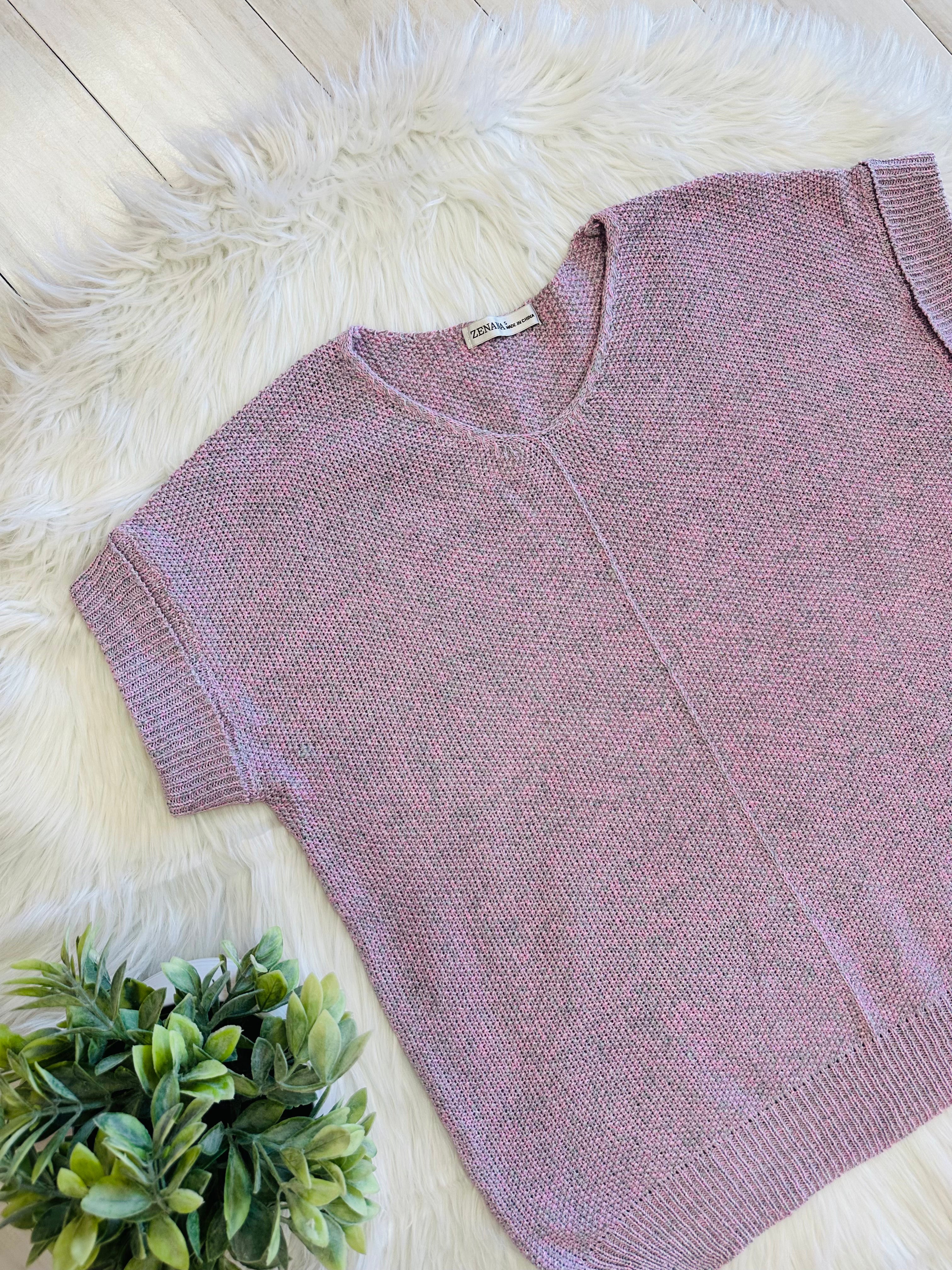 Women’s Zenana Pink and Grey Cuff Sleeve Sweater Top