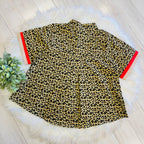 Women’s Jodifl Cheetah Print Button Down Top with Red and Tan Trim