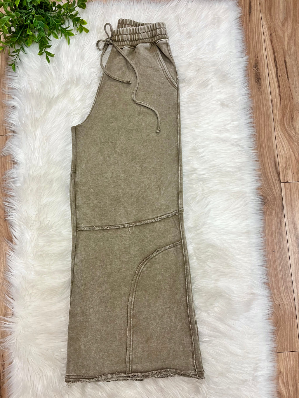 Women’s Zenana Mocha Brown Wide Leg Acid Wash Pants- Oversized