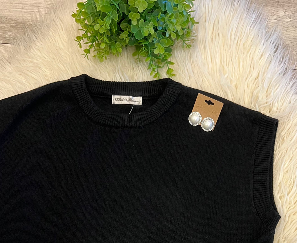 Women’s Zenana Sleeveless Sweater In Black - Oversized Fit