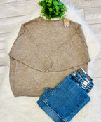 Women’s Zenana Shoulder - Drop Sweater Top in Mocha