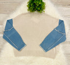 Women’s Anniewear Denim Sleeve Contrast Distressed Sweater Top - True to Size